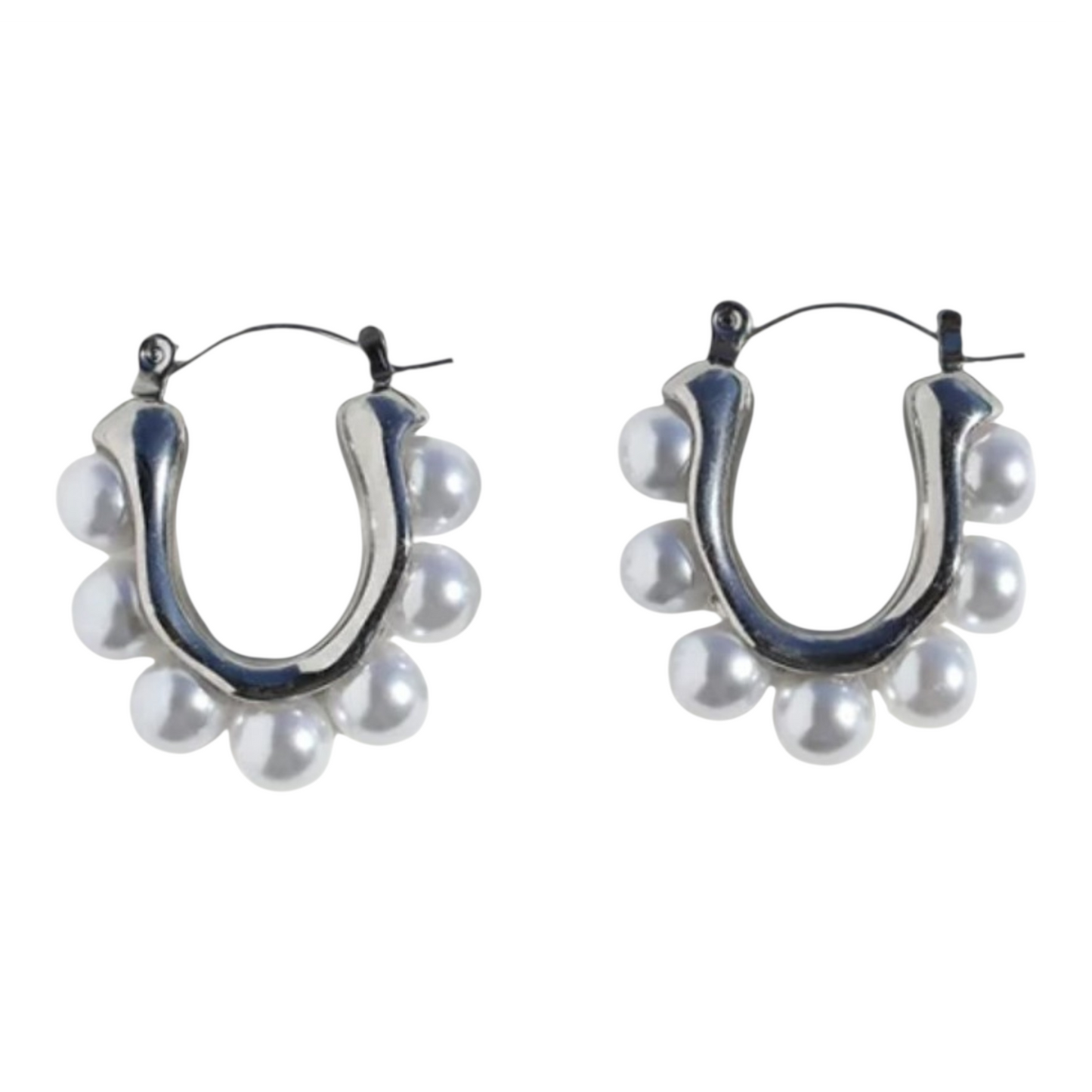 Silver Cluster Pearl-Style Earrings