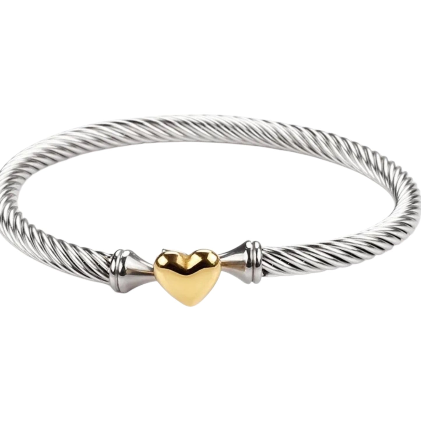 Twisted Cable Bangle with Gold Heart Charm