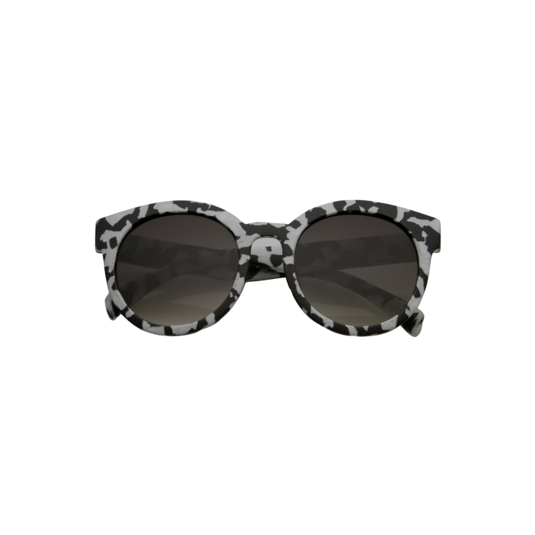 Black and White Round Sunglasess Marble Print 100% UV Protected