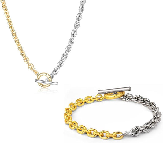 Two Tone Necklace and Bracelet Set