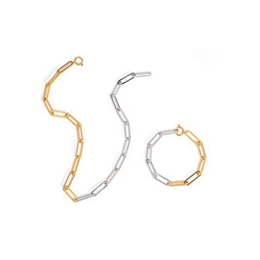Paper Clip Two Tone Bracelet and Necklace Set