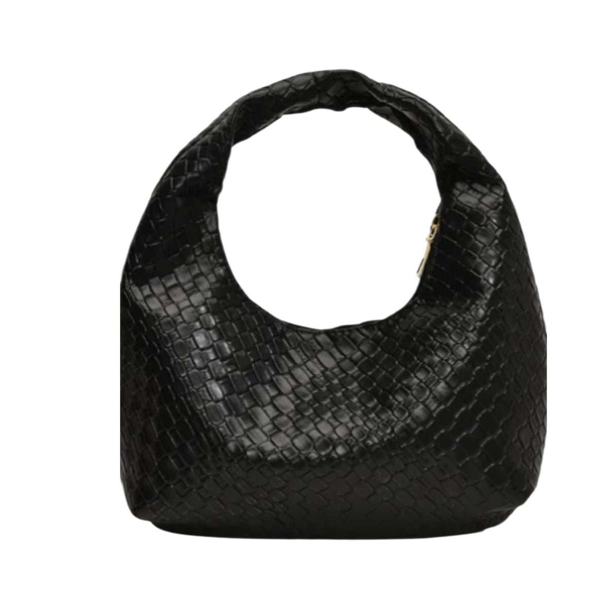 RAQMAR black woven leather shoulder bag with a curved silhouette and textured finish