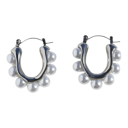 Silver Cluster Pearl-Style Earrings