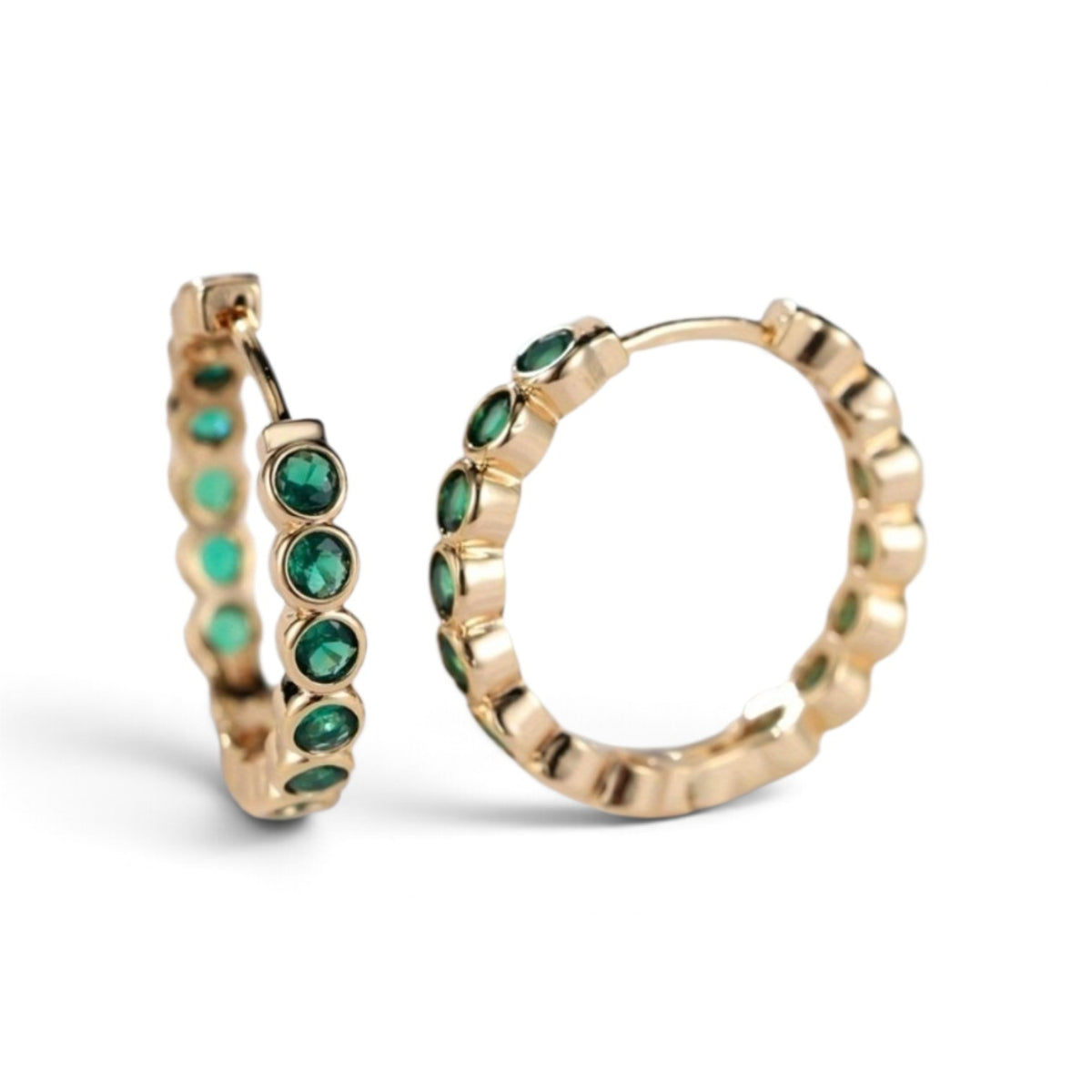 Green Stone Huggie Hoops