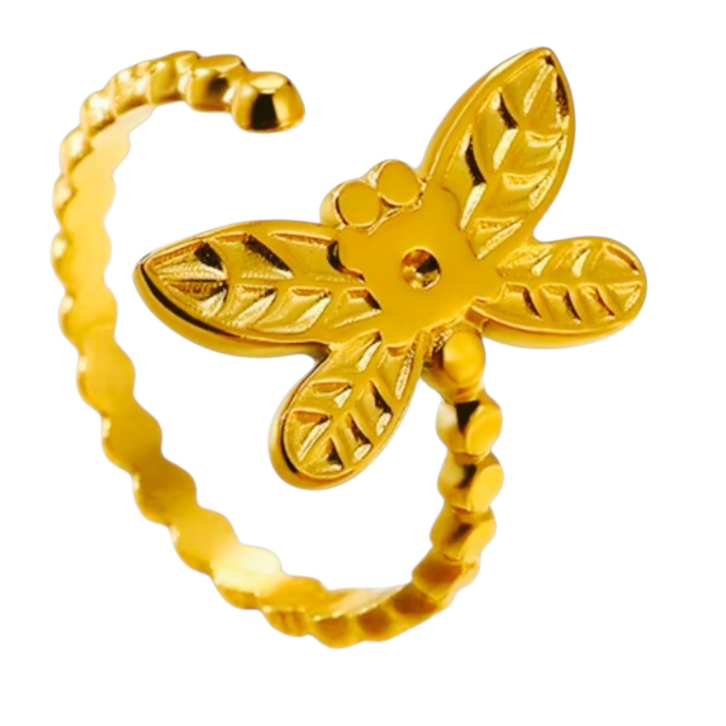 Golden Dragonfly Adjustable Ring